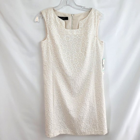 nine west ivory dress Nine West Dress Size 6 Sheath Ivory/Cream w/Gold Thread Lined Pockets  Wedding